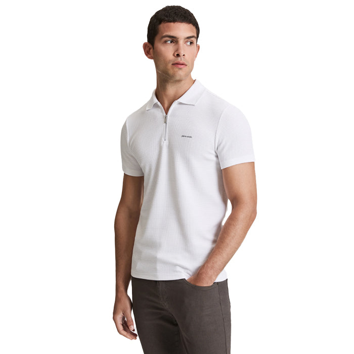 PIERRE CARDIN WHITE POLO T SHIRT WITH ZIPPER