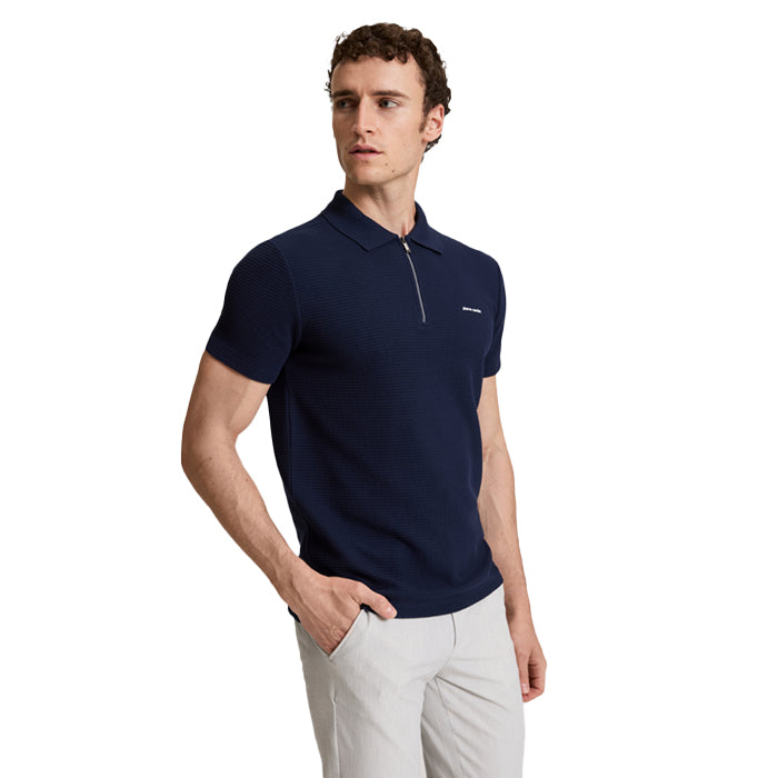 PIERRE CARDIN WHITE POLO T SHIRT WITH ZIPPER