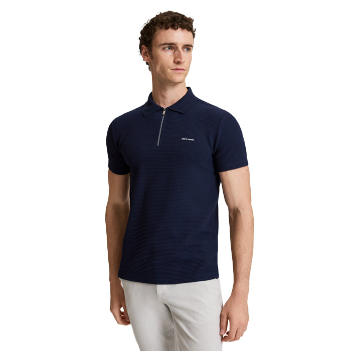 PIERRE CARDIN WHITE POLO T SHIRT WITH ZIPPER