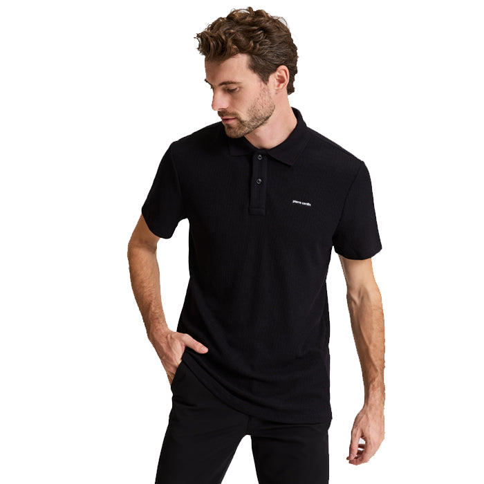 PIERRE CARDIN TEXTURED BLACK POLO T SHIRT