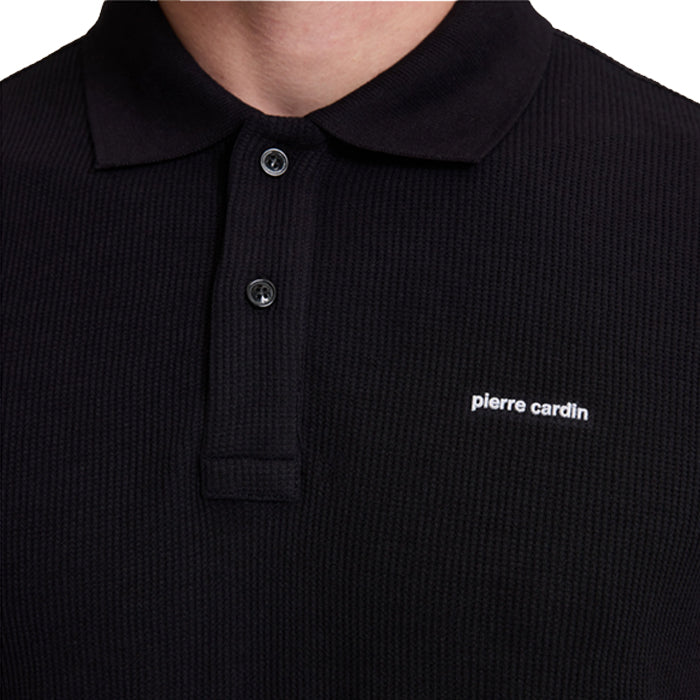 PIERRE CARDIN TEXTURED BLACK POLO T SHIRT