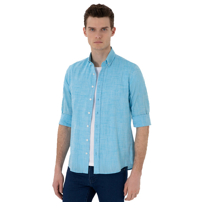 PIERRE CARDIN LIGHT BLUE LINEN SHIRT