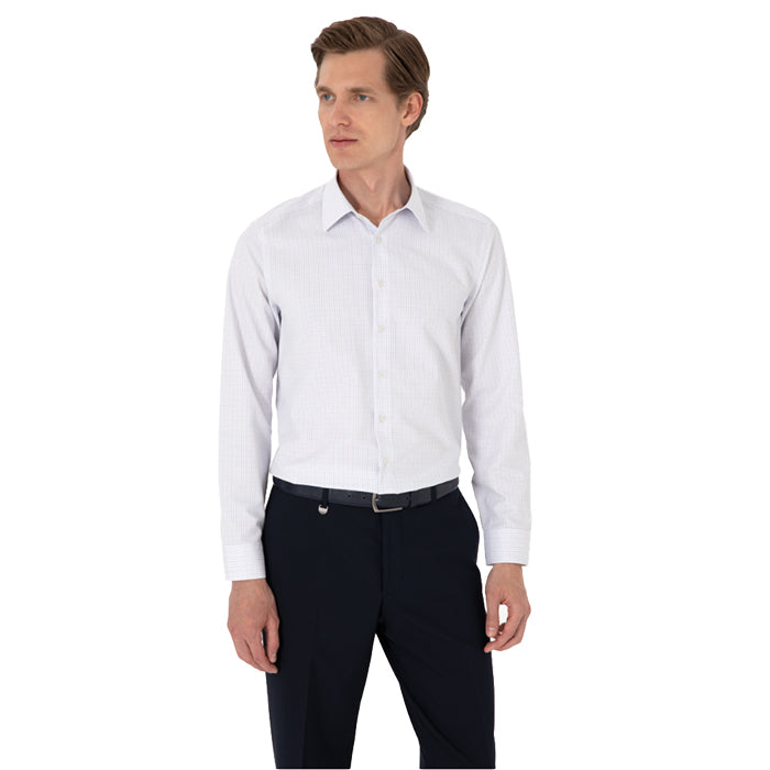 PIERRE CARDIN WHITE GREY CHECKED SHIRT