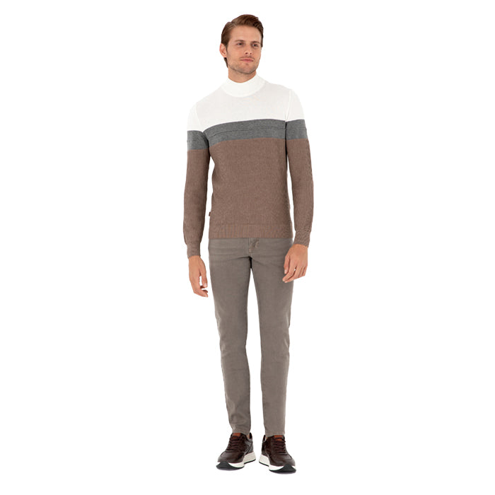 PIERRE CARDIN BROWN WHITE -GREY-HALF PULL NECKSWEATER