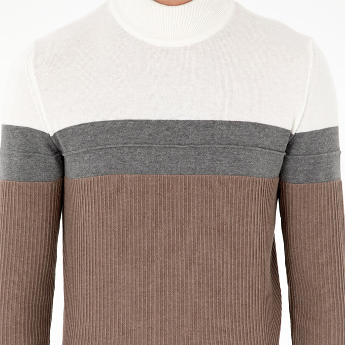 PIERRE CARDIN BROWN WHITE -GREY-HALF PULL NECKSWEATER