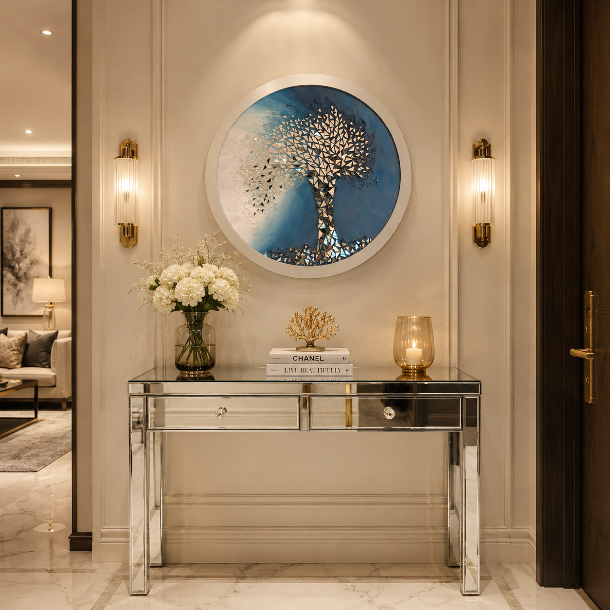 WALL DECOR ROUND LUNA BLUE TREE 90 CM