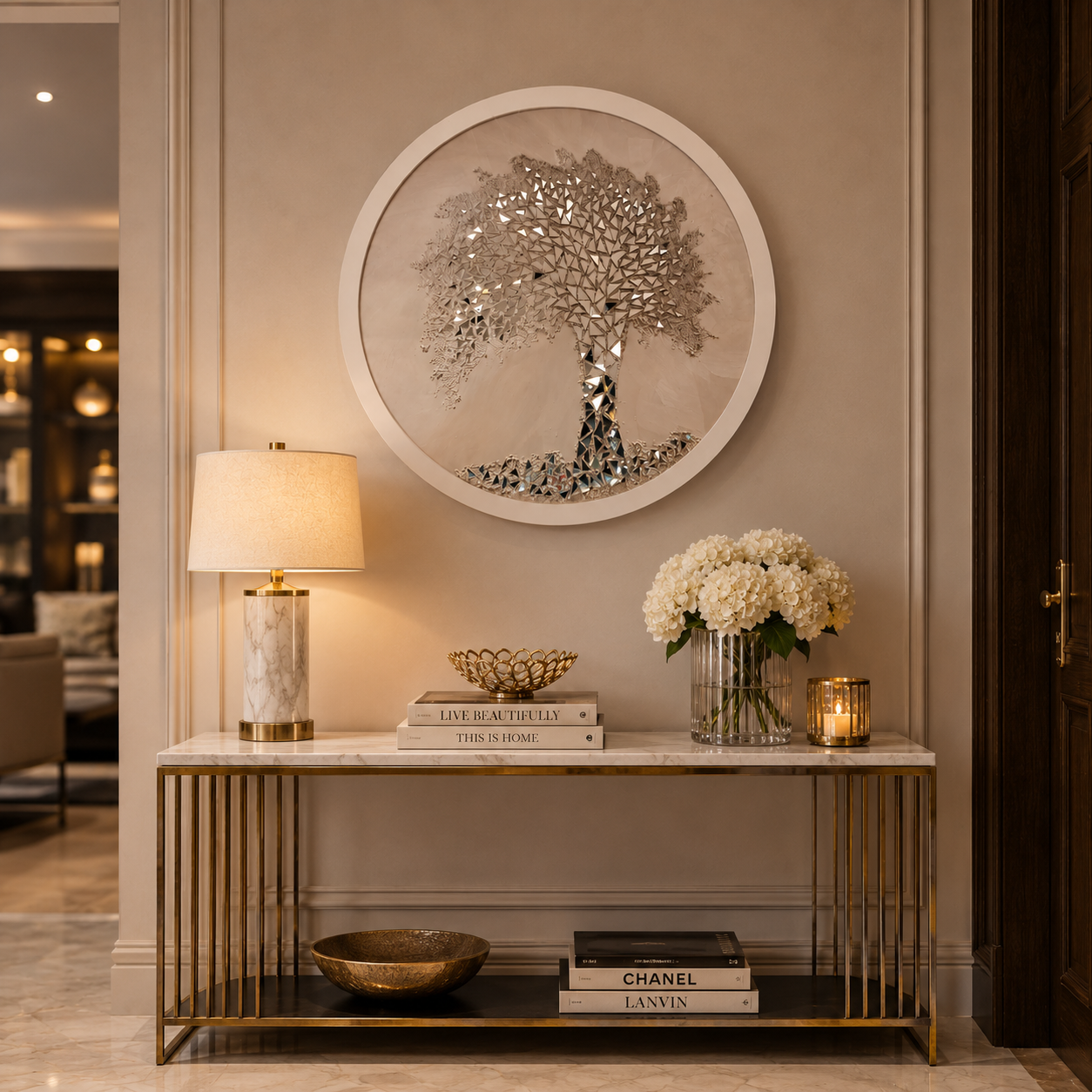 WALL DECOR ROUND LUNA SALMON TREE 90 CM