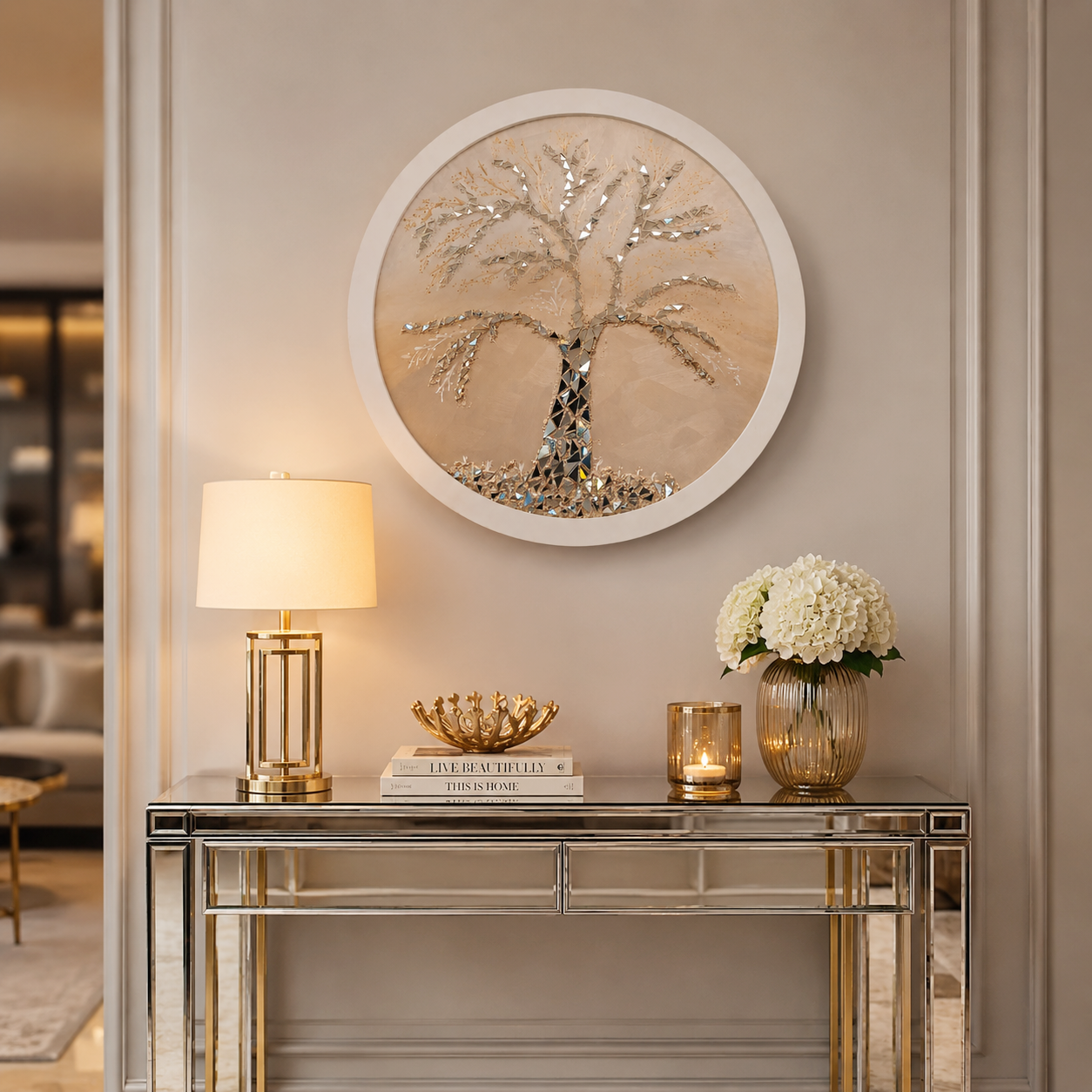WALL DECOR ROUND ELVIRA SALMON TREE 90 CM
