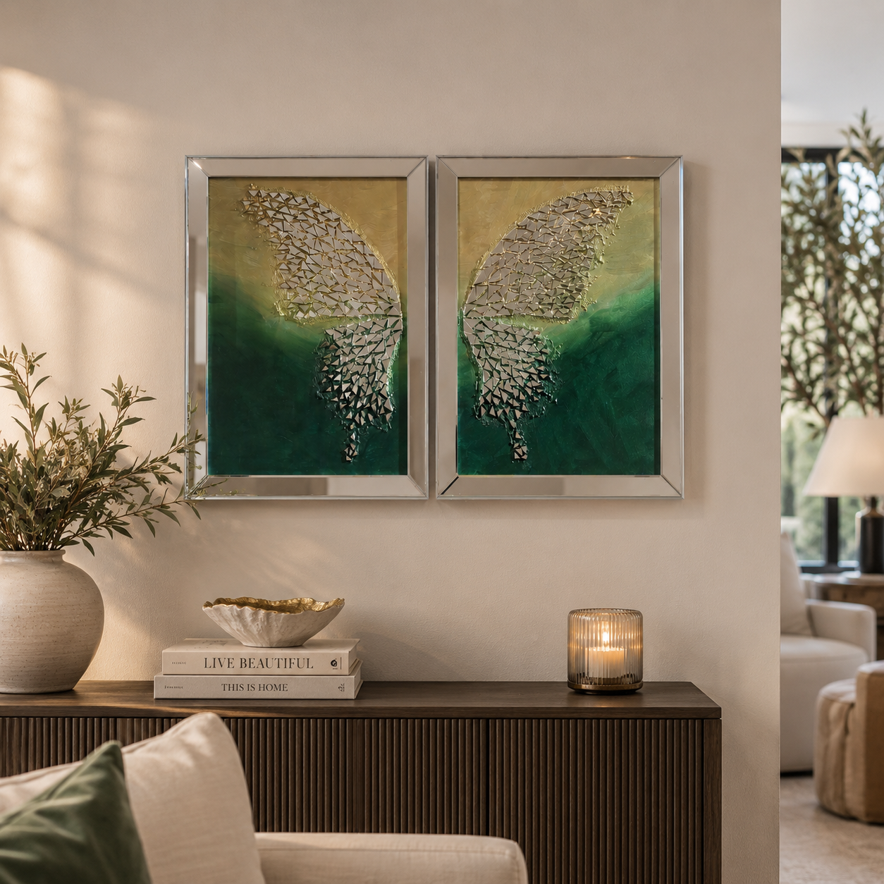 GREEN BUTTERFLY WALL DECOR TWO PCS 60X80 CM