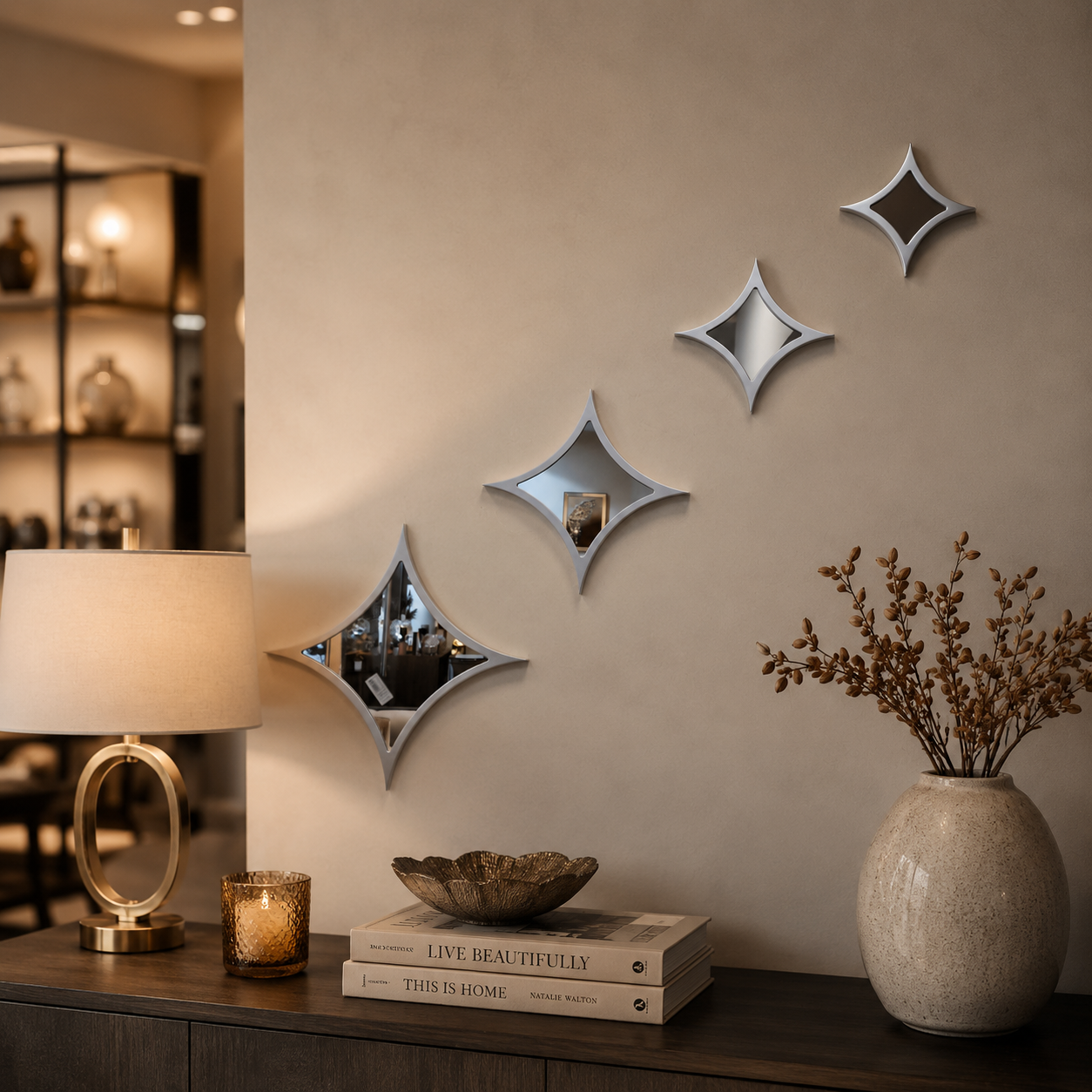 WALL DECOR FOUR PCS SILVER STAR