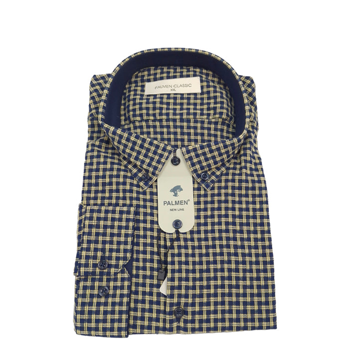 PALMEN CHECKED NAVY AND YELLOW SHIRT
