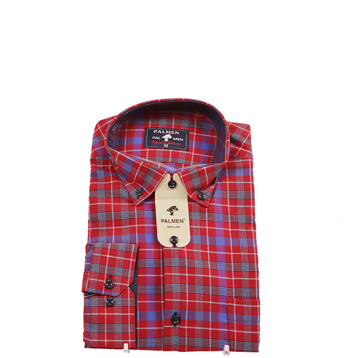 PALMEN CHECKED NAVY AND MAROON SHIRT