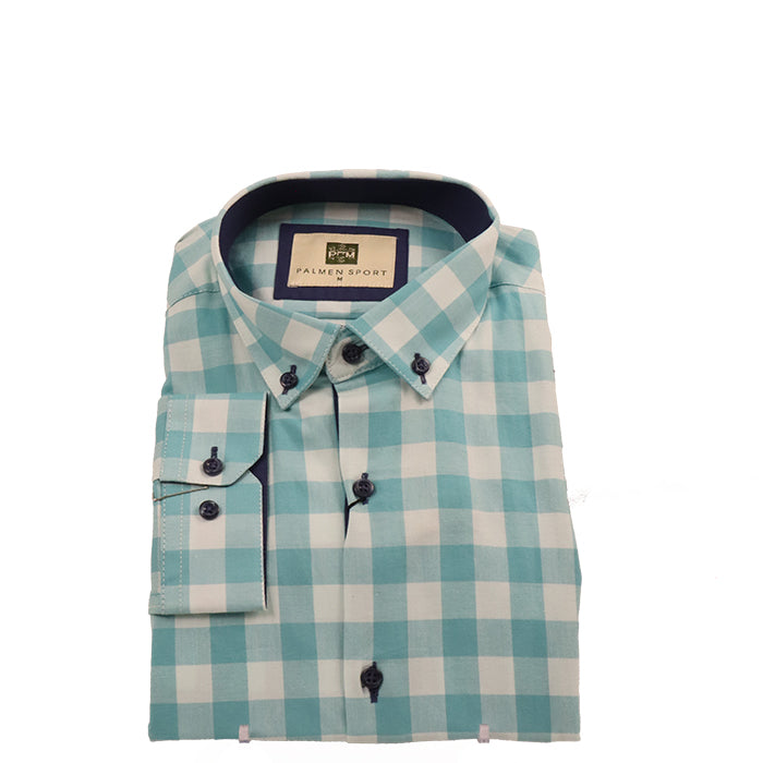 PALMEN CHECKED TURQUOISE SHIRT