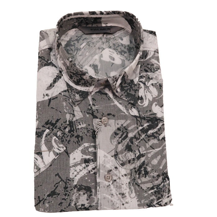 PALMEN GREY FLORAL SHORT SLEEVE SHIRT