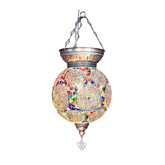MOSAIC GLASS CHANDELIER ONE GLOBE BIG SIZE