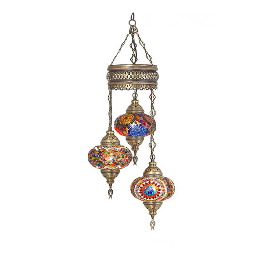 MOSAIC GLASS CHANDELIER THREE GLOBES