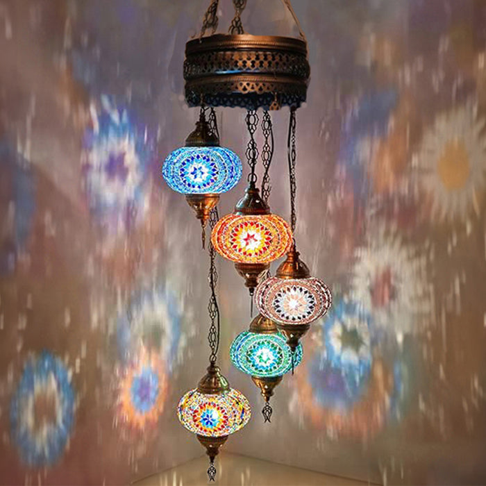 MOSAIC GLASS CHANDELIER FIVE GLOBES