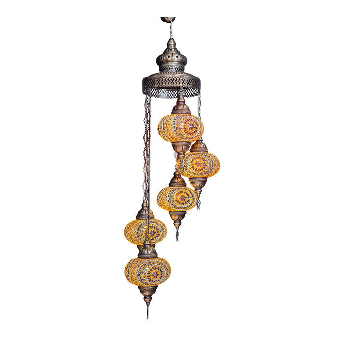 MOSAIC GLASS CHANDELIER FIVE GLOBES