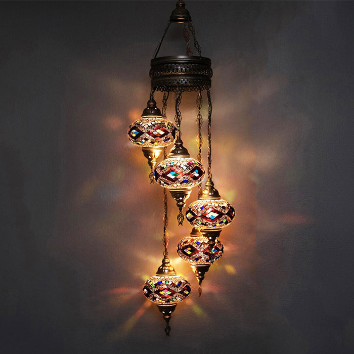 MOSAIC GLASS CHANDELIER FIVE GLOBES