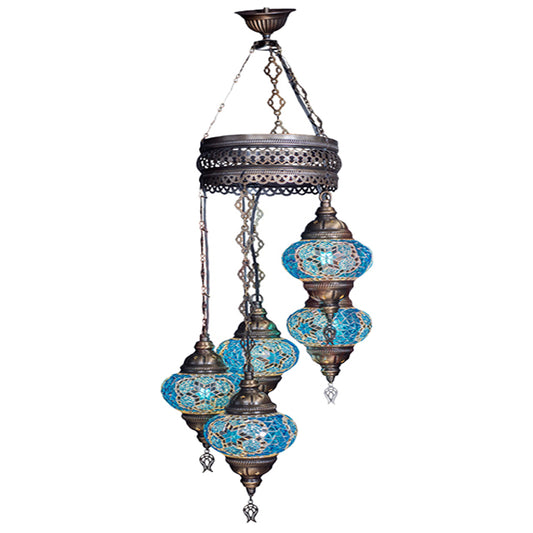 MOSAIC GLASS CHANDELIER FIVE GLOBES