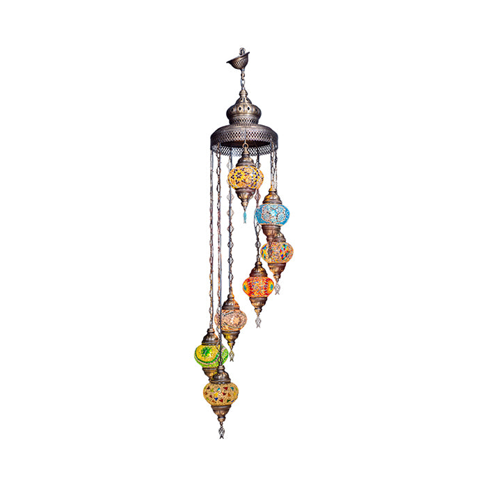 MOSAIC GLASS CHANDELIER SEVEN GLOBES
