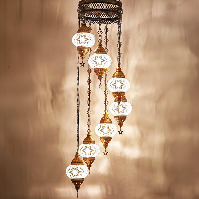 MOSAIC GLASS CHANDELIER SEVEN GLOBES