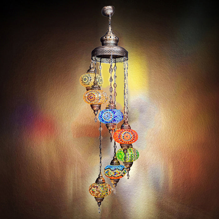 MOSAIC GLASS CHANDELIER SEVEN GLOBES