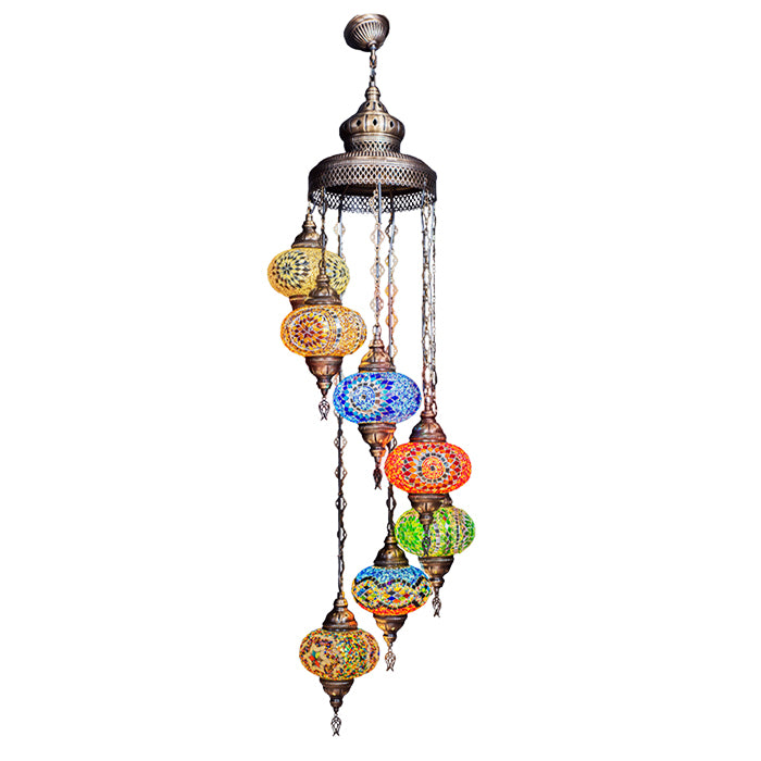 MOSAIC GLASS CHANDELIER SEVEN GLOBES