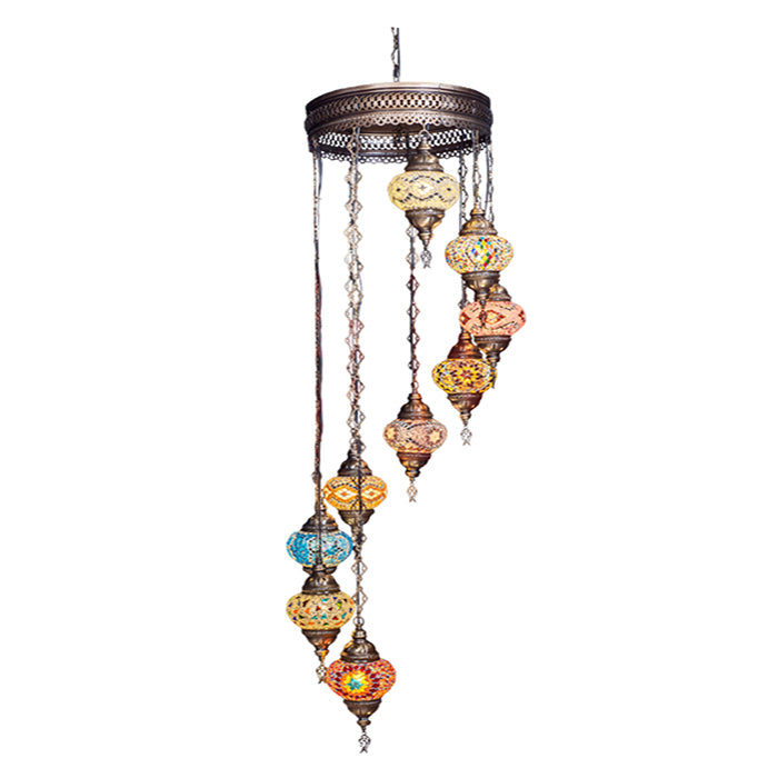 MOSAIC GLASS CHANDELIER NINE GLOBES