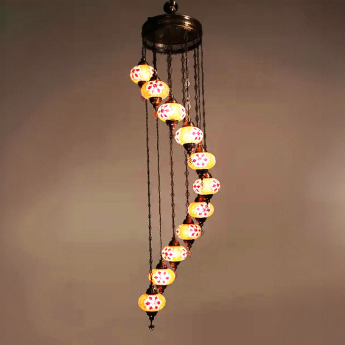 MOSAIC GLASS CHANDELIER ELEVEN GLOBES