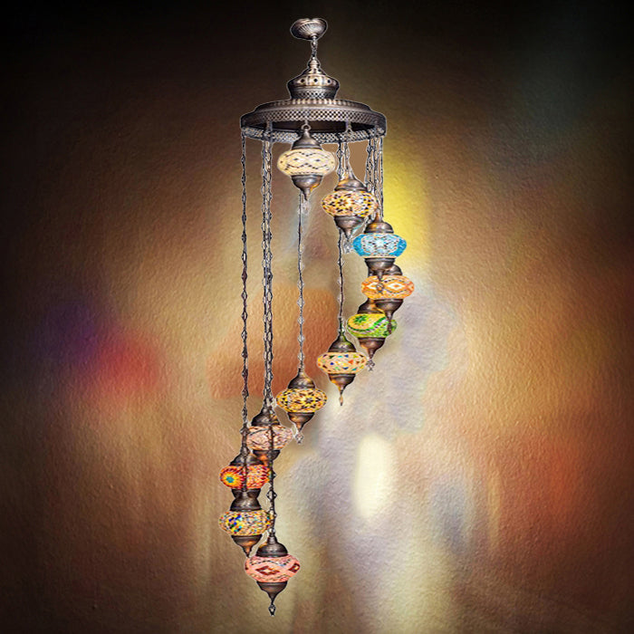 MOSAIC GLASS CHANDELIER ELEVEN GLOBES