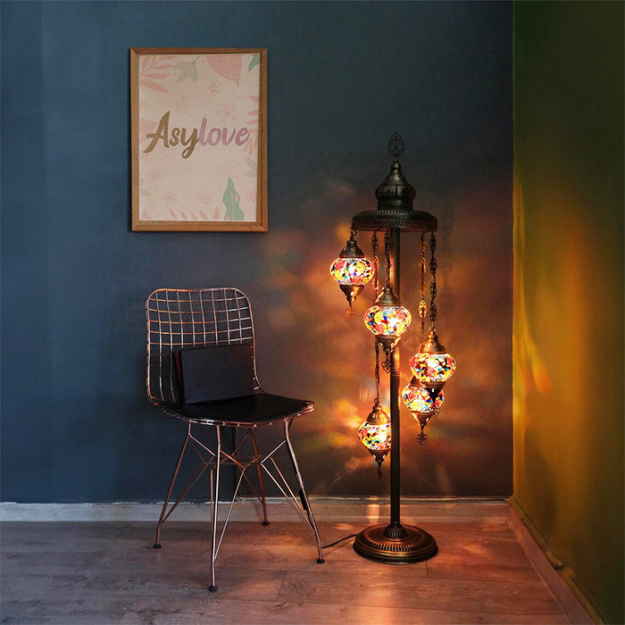 MOSAIC GLASS FLOOR LAMP FIVE GLOBES