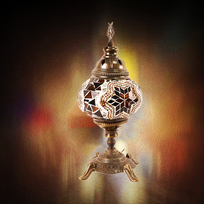 MOSAIC GLASS BATTERY TABLE LAMP ONE GLOBE