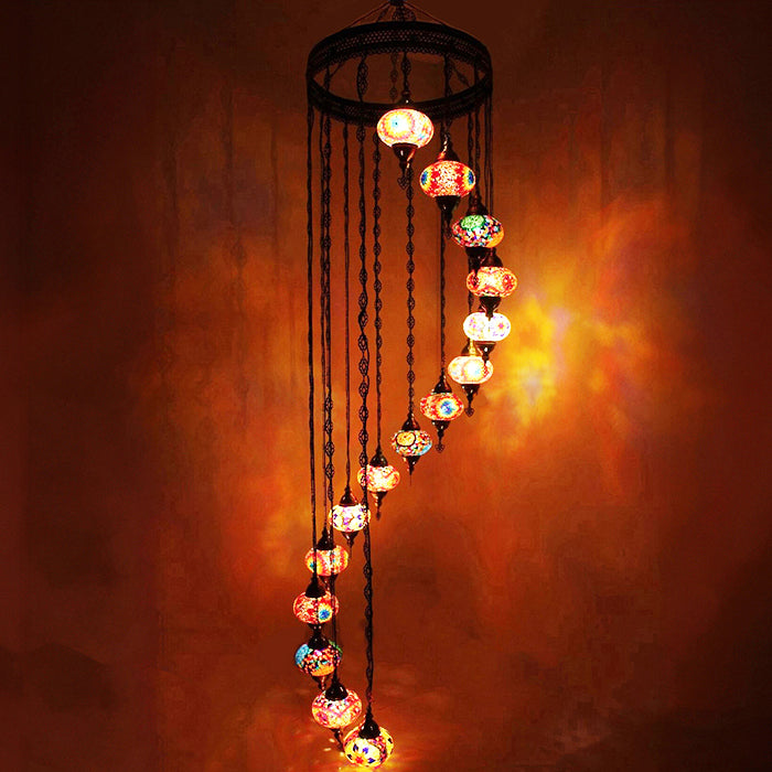 MOSAIC GLASS CHANDELIER FIFTEEN GLOBES