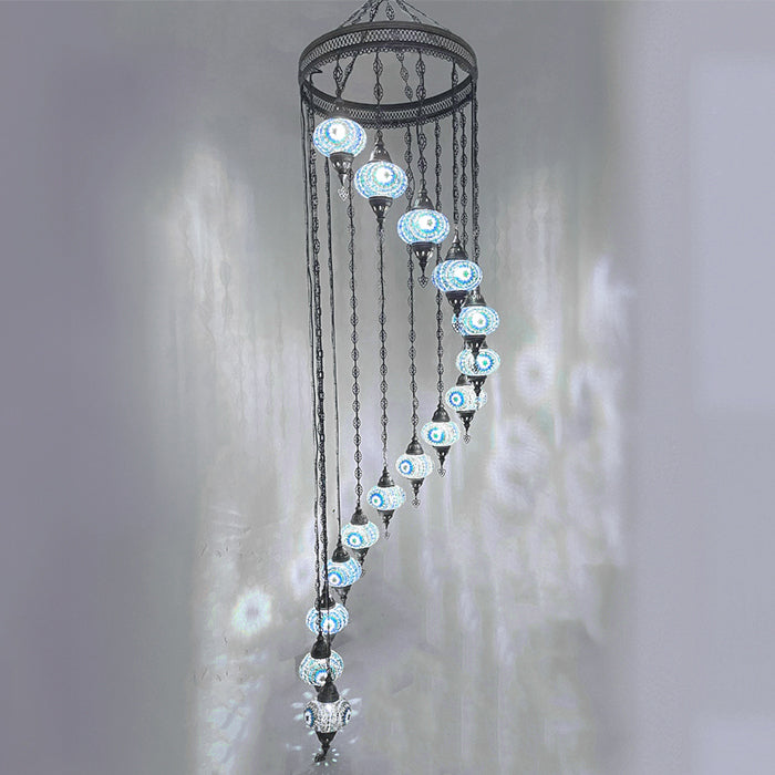 MOSAIC GLASS CHANDELIER FIFTEEN GLOBES
