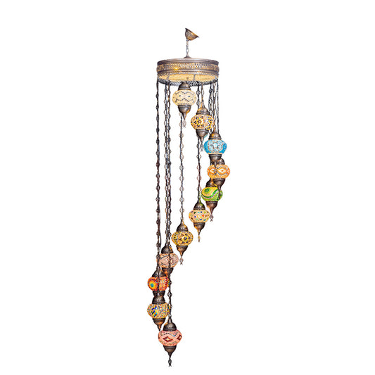 MOSAIC GLASS CHANDELIER ELEVEN GLOBES
