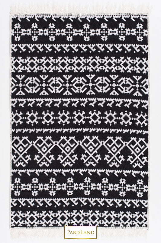 BLACK&WHITE DESIGN TRADITIONAL COTTON RUG