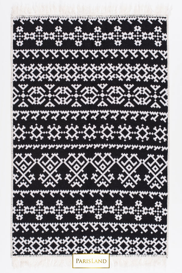 BLACK&WHITE DESIGN TRADITIONAL COTTON RUG