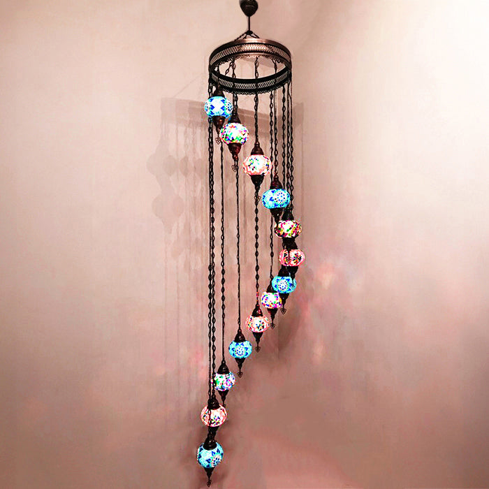 MOSAIC GLASS CHANDELIER THIRTEEN GLOBES