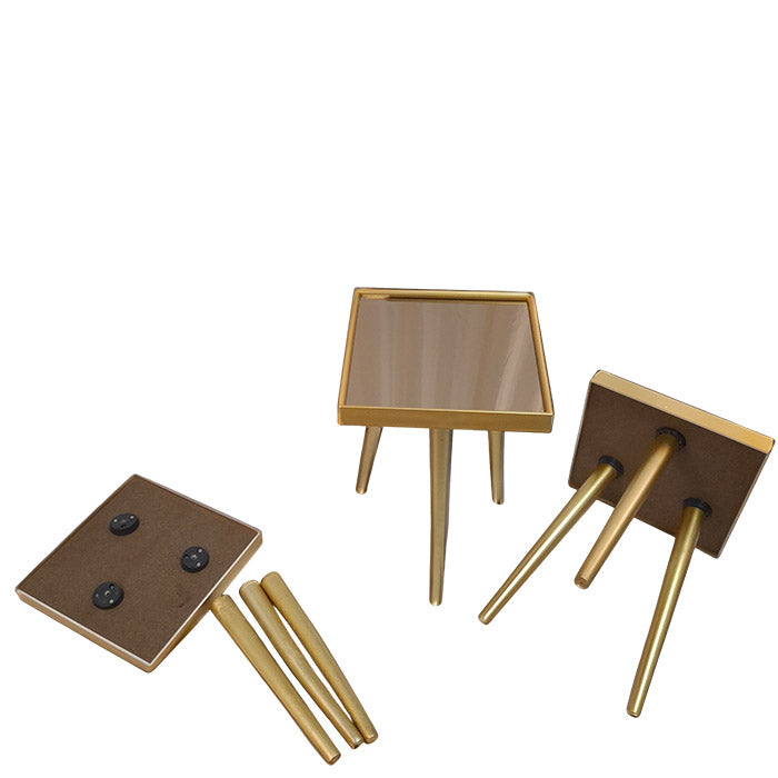 COFFE TABLE TRIPLE SET DESIGN SQUARE GOLD