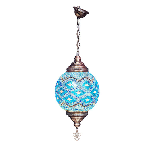 MOSAIC GLASS CHANDELIER ONE GLOBE BIG SIZE