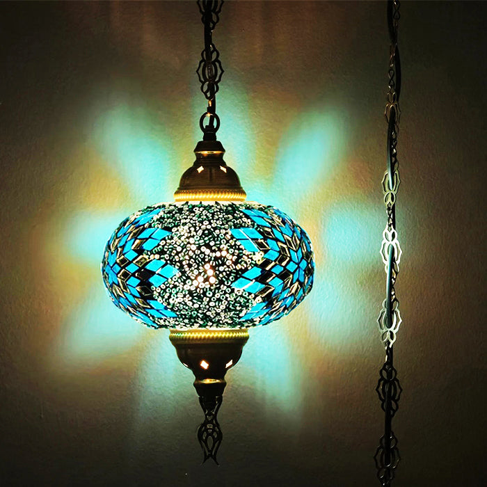 MOSAIC GLASS CHANDELIER ONE GLOBE BIG SIZE