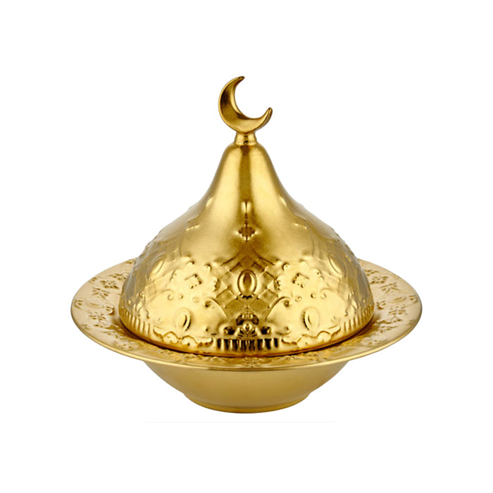 DECOR GOLD PLATE WITH COVER ROUND 28 CM CEMILE