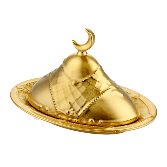 DECOR GOLD PLATE WITH COVER OVAL 22 CM CEMILE