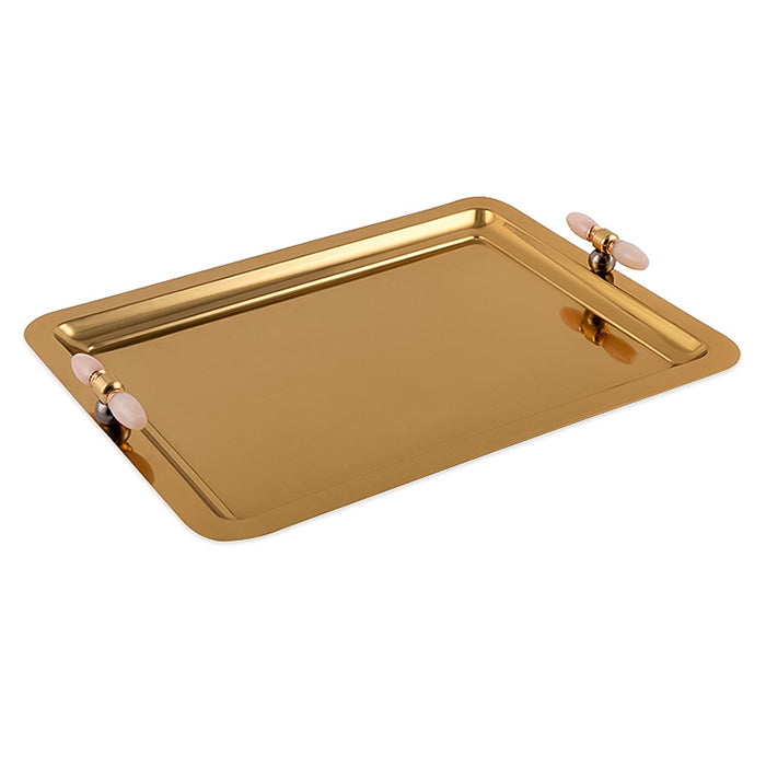 DECOR GOLD TRAY WITH PINK STONES CEMILE