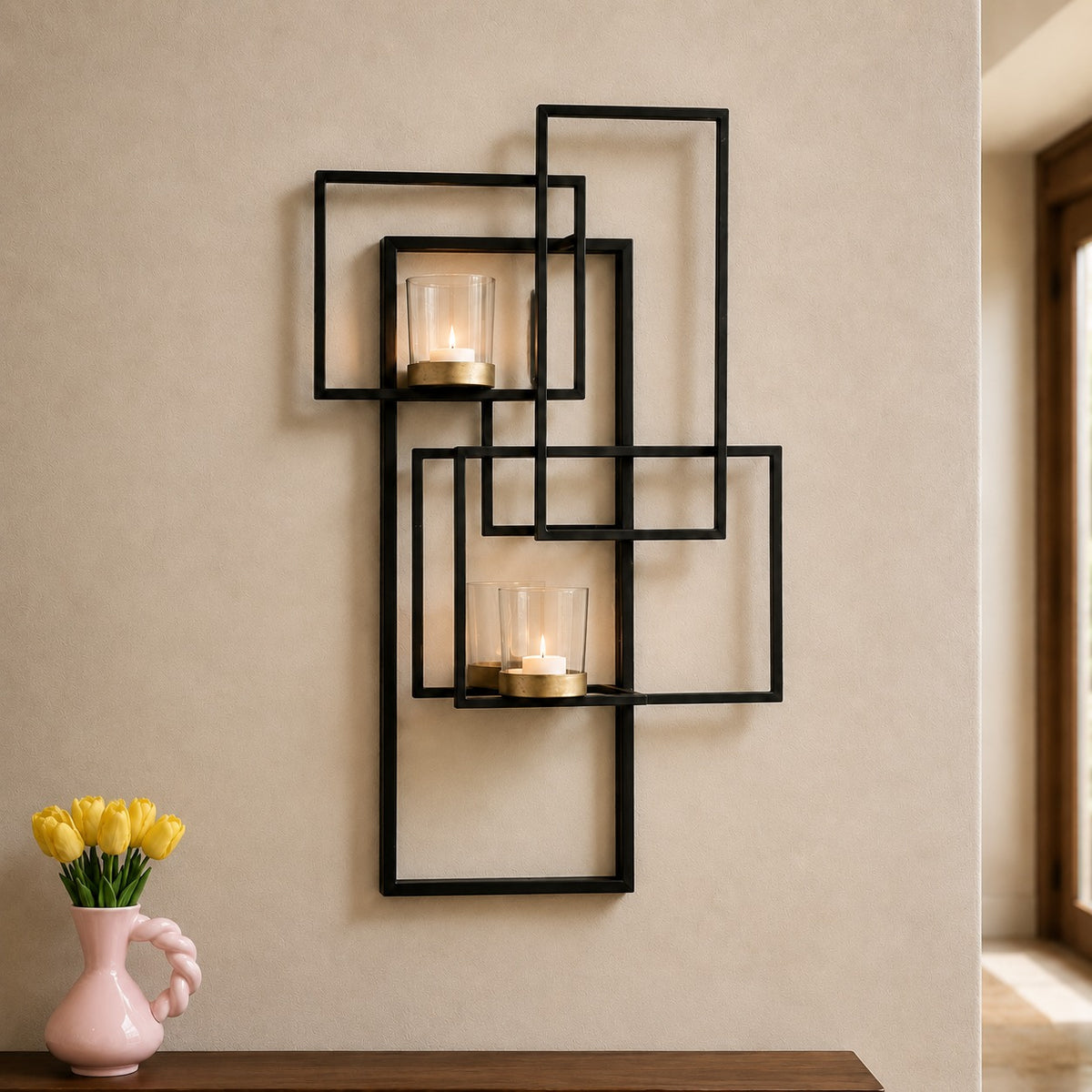 WALL DECOR  PTMD WALL RACK TEALIGHT HOLDER 54 CM