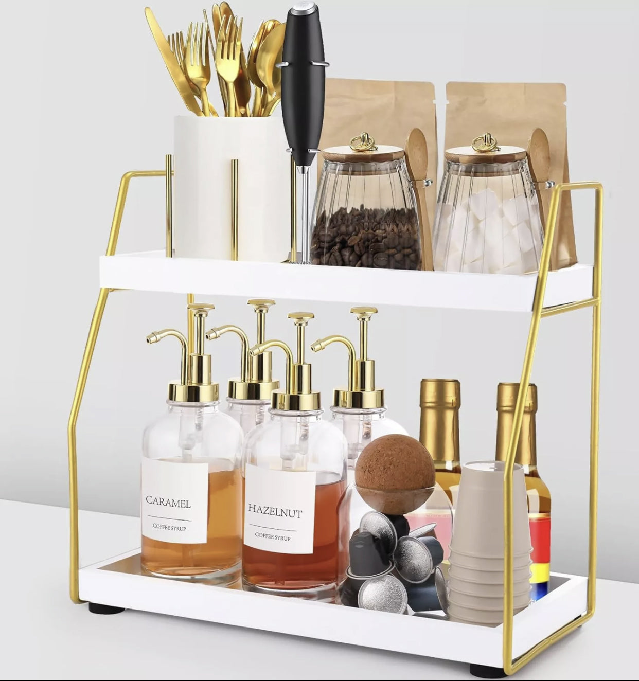 COFFEE STATION ORGANIZER METAL WHITE SHELF