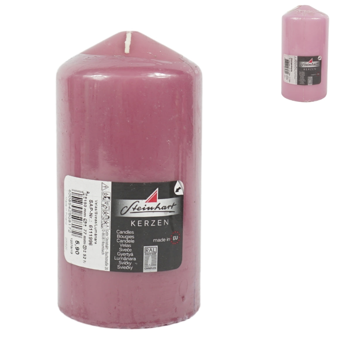 PILLAR CANDLE PINK 8x15 CM