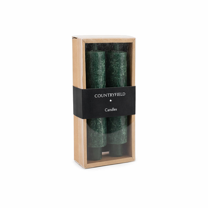 GREEN  PILLAR CANDLES 15 CM 2 PCS SET