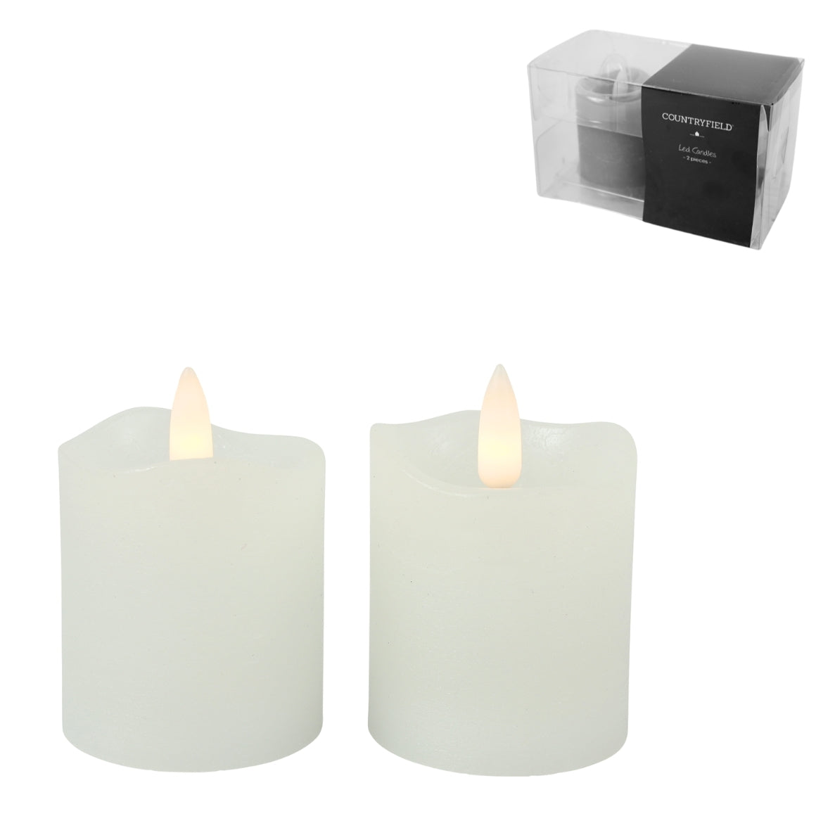WHITE LED PILLAR CANDLE  8 CM 2 PCS SET